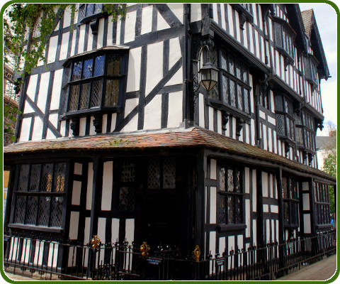 Houten Tudor huis in Hereford, Engeland