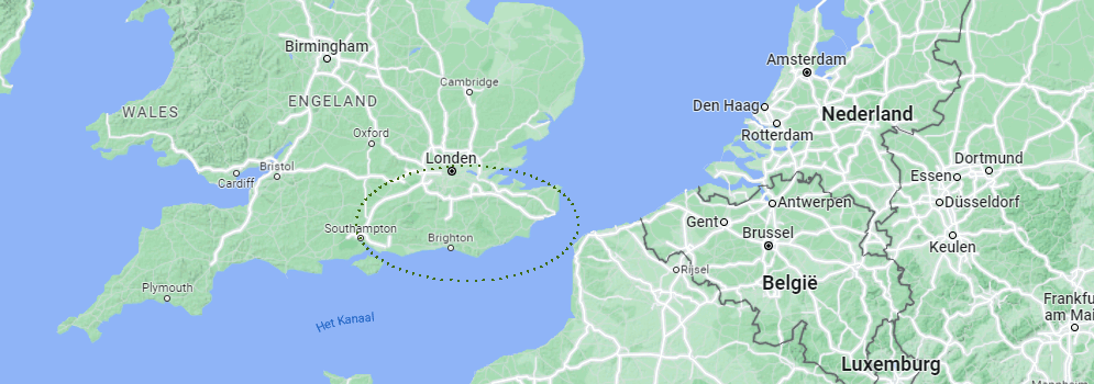 Kaart van autorondreis door Kent en Sussex