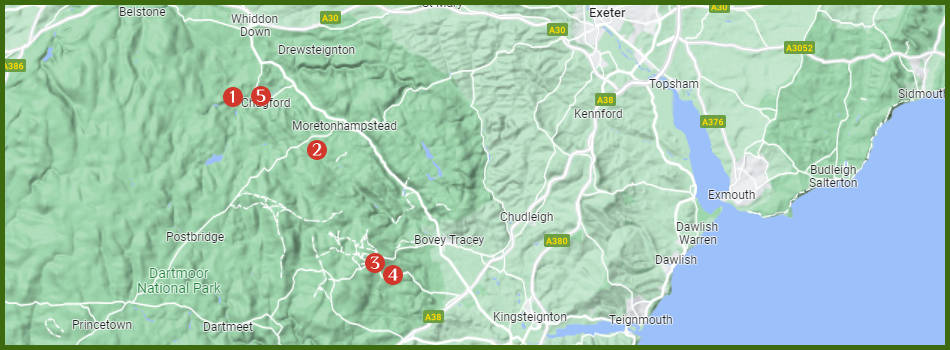kaart met hotels in North Dartmoor, Devon